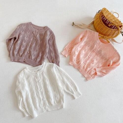 0-3T Newborn Kid Baby Girls Clothes Autumn Knit Top Heart Print Hollow Out Cardigan Sweater Cute Knitwear Coat Jacket Outfit