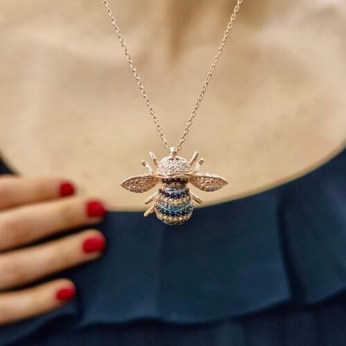 Bee 925 Sterling Silver, Gold, Rose Plated Zircon Necklace For Women Girls Handmade Fashion Jewelry Elegant Minimalist