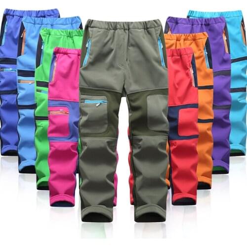Boys Girls Hiking Pants Kids Winter Warm Children Waterproof Fleece Softshell Color stitching Trousers For Ski Trekkin Be A Wolf