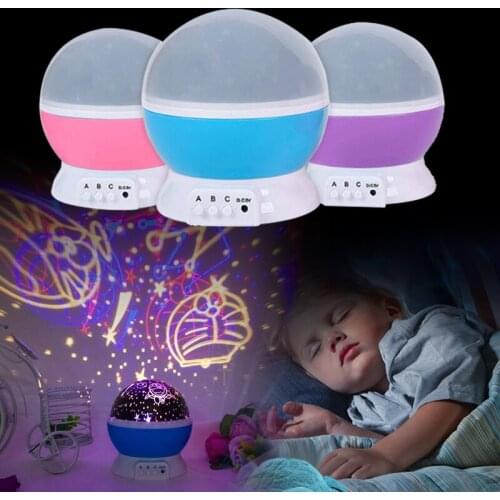 Sale：Starry Sky Projection Lamp Battery Operated Rotating Bedside Night Light Dreamlike Cartoon Luminous Toys