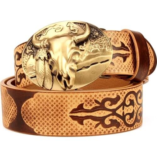 New Fashion Designer Carved Vintage Belt High Quality Genuine Leather Belts for Men handmade belt Vegetable tanning leather