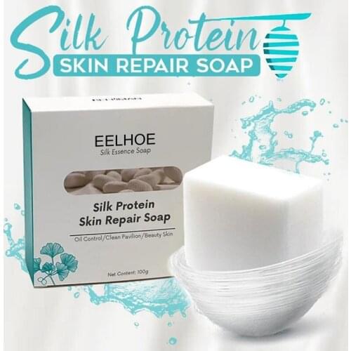 100g Silk Protein Skin Repair Facial Cleaning Soap Remove Mites Blackheads Handmade Soap Oil Control Bath Use