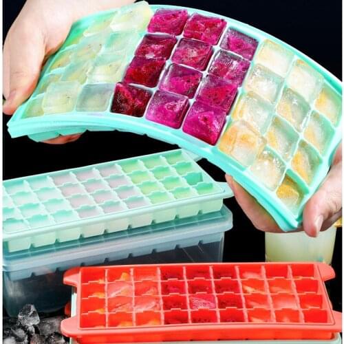 24 Cubes Home Made Ice Cube Tray Maker Mold Silicone With PP Lid Creative DIY Cube Mold Ice Cream Bar Party Cold Drink Tools