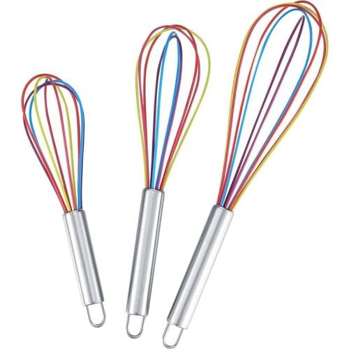 Silicone Whisk Hand Egg Beater Blender Mixer with Stainless Grip Handle for Baking, Cooking, Frothing- Set of 3