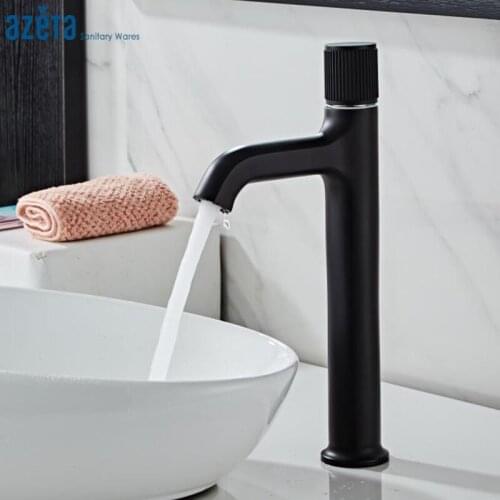 Azeta Basin Faucet Black Brass Bathroom Sink Faucet Rotary Single Handle Basin Mixer Tap Hot&Cold Water Wash Basin Tap AT7106HB