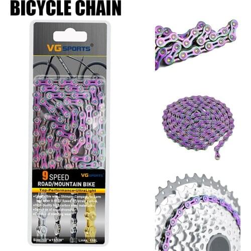 VG Sports 9/10/11 Speed Bicycle Chain Half / Full Hollow 116L Titanium Gold Silver With Missing Link MTB Road Bike Chains