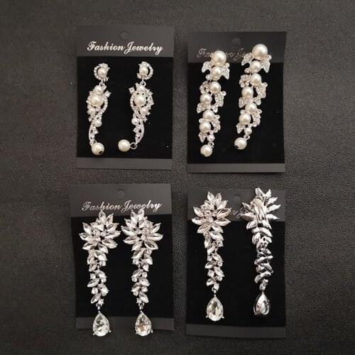SLBRIDAL Alloy Wedding Earring Bridal Earring Vintage Rhinestones Crystals Pearls Earring Art Deco Dangle Earring Women Jewelry