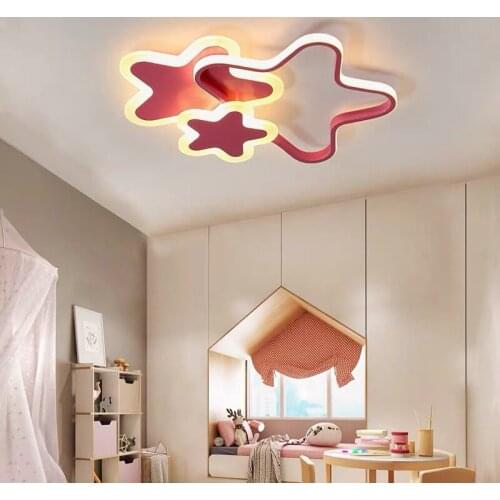 LED Ceiling Light for Childrens Room Modern Pentagram Boys Girls Bedroom Hanging Lamps White Pink Nursery Kids Lighting MJ1019