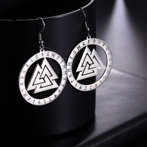 Vintage Viking Valknut Runes Scandinavian Amulet Drop Earrings Stainless Steel Pagan Talisman Dangle Earrings Jewelry Wholesale