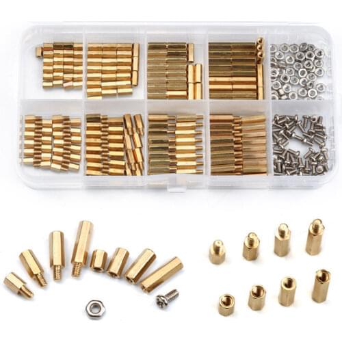 300PCS/Set M2 Brass Copper Female/Male Spacing Screws Security Surveillance Cameras Pillars Knurled Standoff Spacer Kit