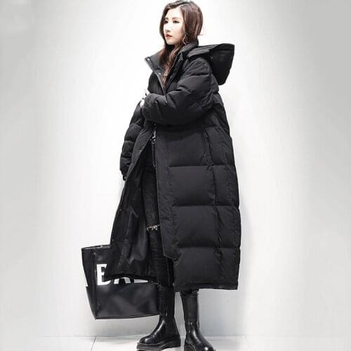 New Women Down Jackets 2021 Winter Fashion Thick Stand-Collar Hooded Long Couples Down Jacket Solid Long Sleeve Straight Coat