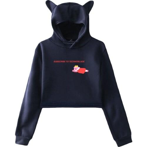 Technoblade Printed Cat Cropped Hoodies Women Long Sleeve Hooded Pullover Crop Tops Hot Harajuku Sale Casual Streetwear Clothes