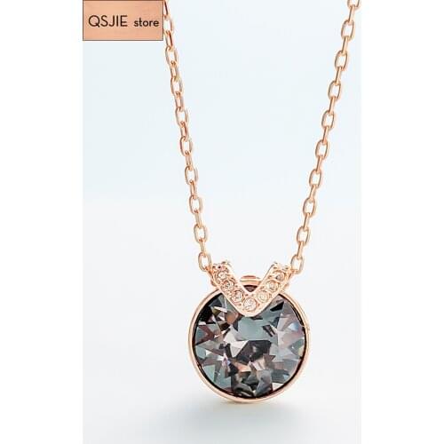 QSJIE High quality SWA star Logo personality V-shaped light black crystal ladys Necklace Glamorous fashion jewelry