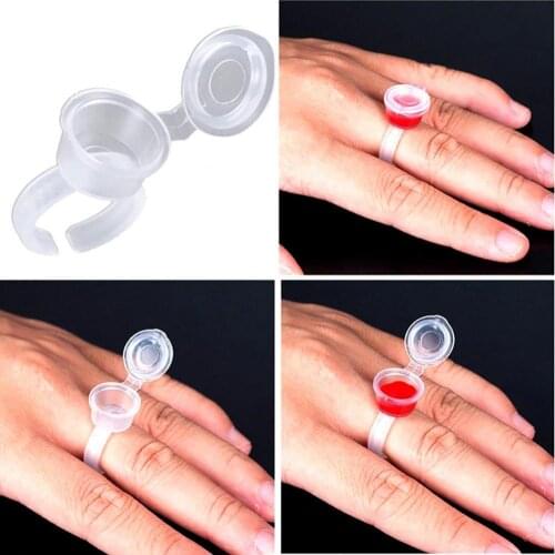 10Pcs Tattoo Ink Cups Permanent Makeup Tattoo Finger Easy Ring Ink Holder Pigment Cup With Lid Body Art Makeup Tools Accessory