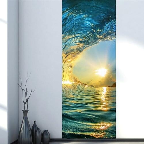 2Pcs/Set Color Sunset Door Art Decor Home Creative DIY 3D Door Stickers Pattern for Wall Room Home Door Decor