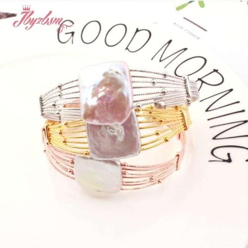20mm Square Pearl Silver Gold Rose Bangle Fashion Jewerly Bracelet Adjustbale 7"For Women Chritmats New Year Valentines Gift