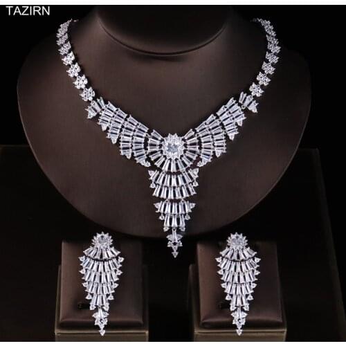 5A Level Cubic Zirconia Dubai Wedding Bridal Jewelry Set Zircon Necklace and Dangle Earrings Party Jewelry Sets Gift for Women