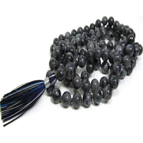 8mm Labradorite 108 Beads Gemstone Mala Tassel Necklace Spiritua Yoga Mala Tibetan Prayer Chakra Wristband Meditation Buddhism