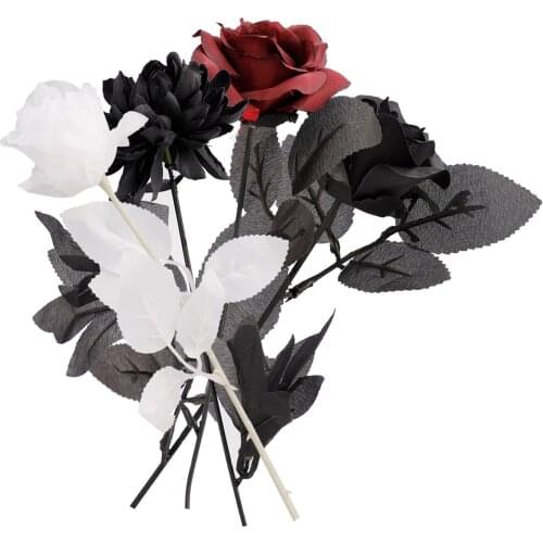 Artificial Black Rose Bouquet Halloween Single Branch Home Flower Arrangement Photo Props Home Office Party Decorations