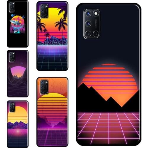 80S Vaporwave Retro Synthwave Sunset Case For OPPO A91 A93 A83 A15 A31 A53 A9 A5 2020 F5 Find X3 Pro A52 A72 A3S A5S Cover Capa