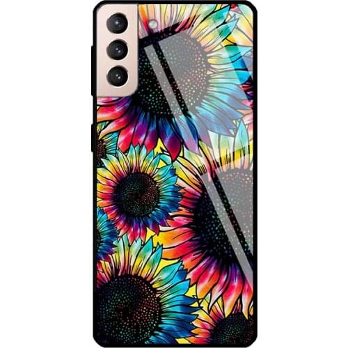 Tie Dye Hippie Sunflower Floral Pastel Tempered Glass Case For Samsung Galaxy S21 Ultra Note 20 S8 S9 S10 Note 10 Plus S20 FE