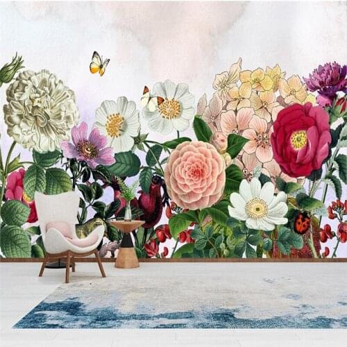 Europe Murals 3D Hand Painted Flower Wallpapers for Walls 3D Green Leaf Wall Covering Living Room Home Decor Restaurant Mural