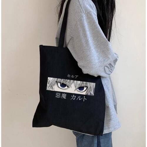 Hunter x Hunter canvas bag casual Japanese large-capacity female shopping bag zipper cartoon fashion Harajuku shoulder bags