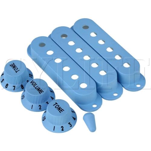 Guitar 6 Hole Single Coil Pickup Cover & 1V2T Knob Switch Set of 3 Light Blue