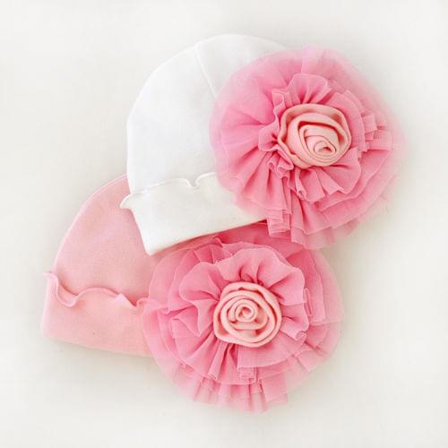 Hot Sale Baby Hats For Girls Newborn Baby Girls Infant Toddler Flower Hat Cotton Soft Pink White Hat Cap