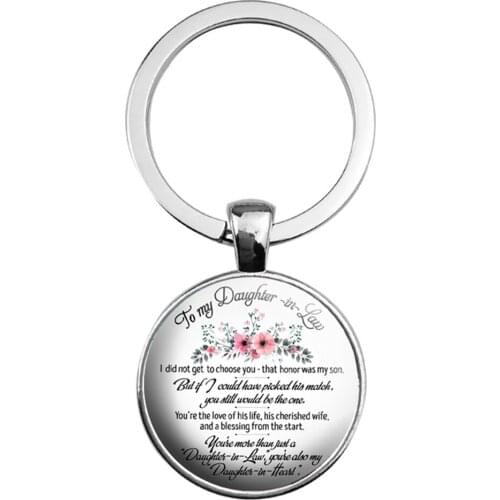 To My Dear Son Daughter Love Dad Mom Wife Daughter In Law Cabochon Glass Keyring Key Chain Inspirational Family Jewelry