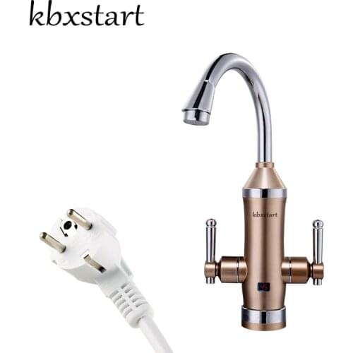 Kbxstart Instantaneous Hot Water Heater Tap Electric Kitchen Faucet With Water Heating Two Handle 220V EU Torneira Aquecida Gold