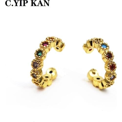 Fashion U-shaped gold-plated ear clip copper micro inlay color zircon ear clip simple style non hole earring ear bone clips