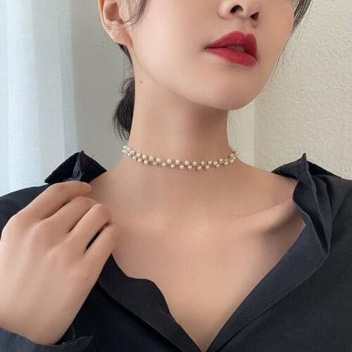 2021 New Pearl Necklaces for Women Korean Short Clavicle Chain Fashion Choker Necklace Girls Sweet Jewelry Party Accessories