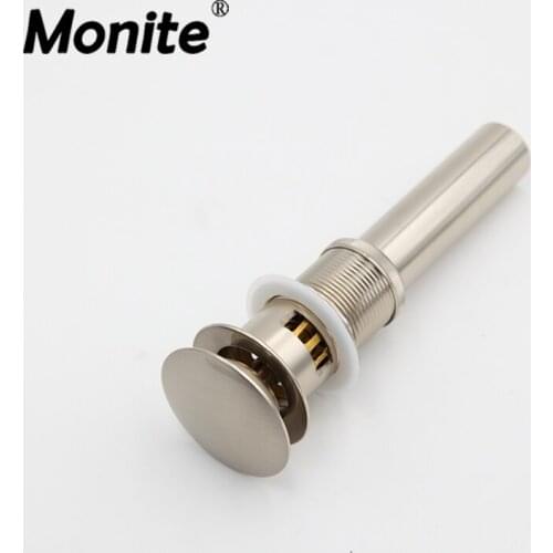 Monite New Nickel Brushed Round Shower Bathroom Kitchen Sink Pop Up Drain with Overflow Drain Bath Pop up Drains