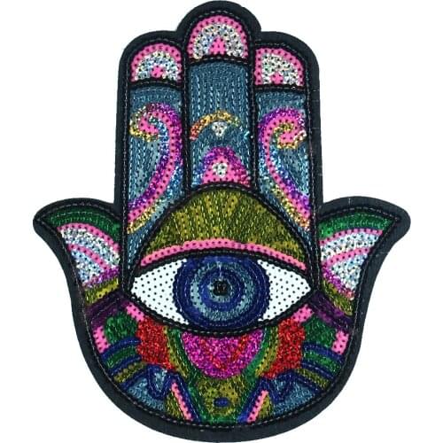 Palm Eyes Witchcraft Sequin Patches Iron on Patch for Clothing DIY Hamse Hand Fatima Embroidery Applique T-shirt Jacket Decor