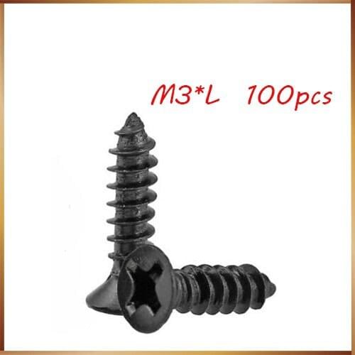 Self tapping screw 100pcs/lot m3*6/8/9/13/16/19 Six-Lobe black philips Flat countersunk head self tapping screw with pin
