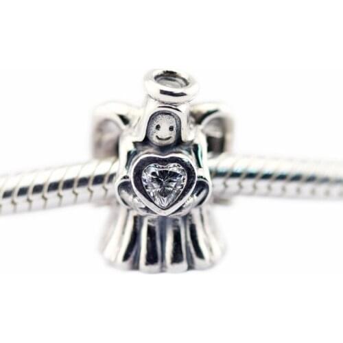 Angel of Love Clear CZ Christmas Charm Silver Original Beads For Jewelry Making For European Bracelets DIY Sterling Silver Beads