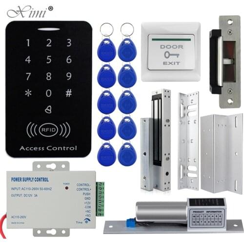 Door Access Control System Kit RFID Access Control Keypad + Power Supply + Electric Magnetic Lock Bolt Strike Locks + 10pcs Keys