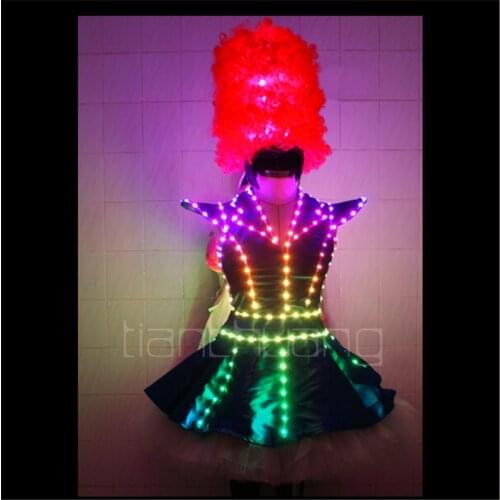 TC-64 Full color LED costumes colorful light RGB women skirt dj bar wears ballroom dance programable catwalk dresses performance