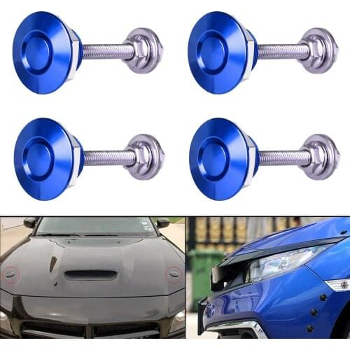 4pcs Universal Aluminum Blue Push Button Billet Quick Release Car Front Bumper Hood Pin Engine Bonnet Lock Latch Clip Body Kit