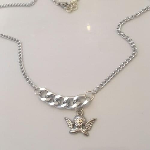 European and American angel pendant necklace Joker fashion hip hop couple silver retro jewelry necklace