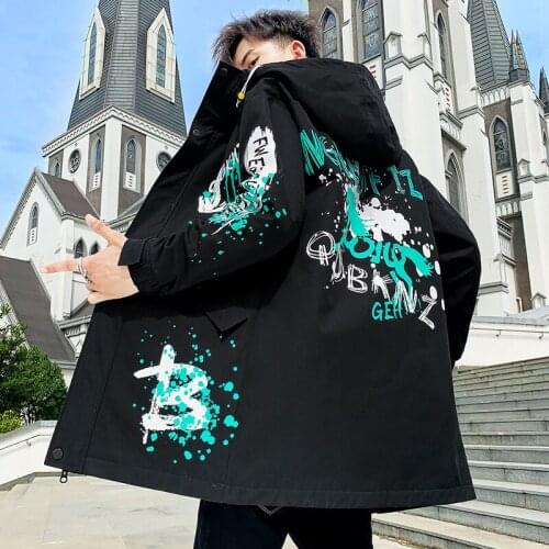 2020 spring and autumn Korean trendy top clothes windbreaker mid-length autumn hooded fashion mens clothing