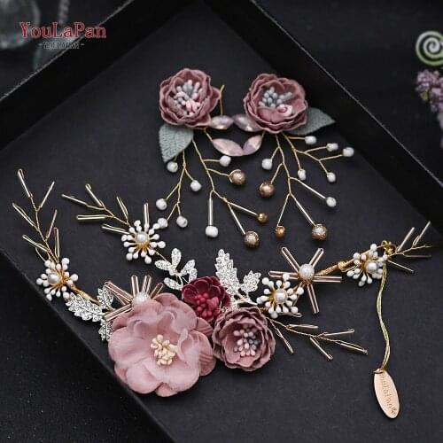 YouLaPan HP190 Bridal Headdress Korean Bridal Headwear Elegant Lace Flower Earring Set Handmade Wedding Hair Jewelry Accessories