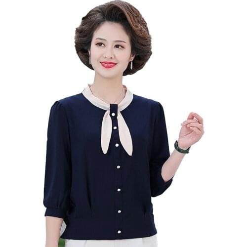 Women 3/4 Sleeve Shirts Red Blouses Vintage Korean 2021 Spring Sweet Bow Loose Ladies Blouse Office Lady Sweet Tops