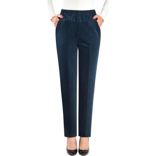 2020 Autumn Winter Women Corduroy Pants High Waist Straight Pants Female Elastic Waist Plus Size Casual Pants Trousers Women 597