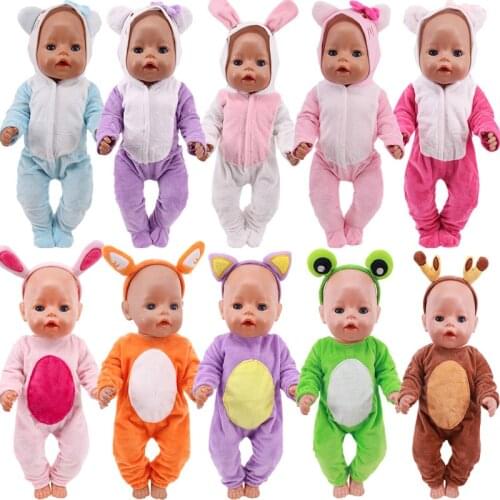 18 Inch Doll Plush Pajamas One-Piece Suit and Headband For 18 Inch &New Born Baby Generation Birthday Girls Toy Gifts