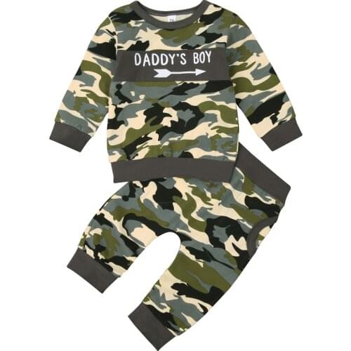 2020 0-3Y Toddler Baby Boy Clothing DADDY BOY Letter Camouflage Long Sleeve Sweatshirt+Harem Pants Kids 2pcs Outfits Set