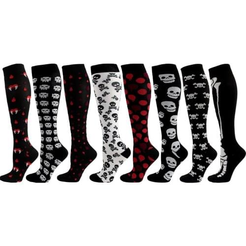 8 Pairs Of Compression Socks, Varicose Veins Socks, Skull Skeleton, Suitable For Running, Fitness, Cycling Socks, Sports Socks