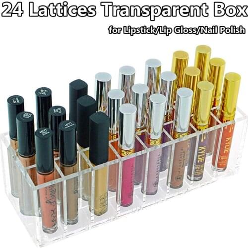 24 Lattices Acrylic Lipstick Organizer Table Makeup Storage Box Nail Polish Holder Cosmetics Display Rack Lip Gloss Container