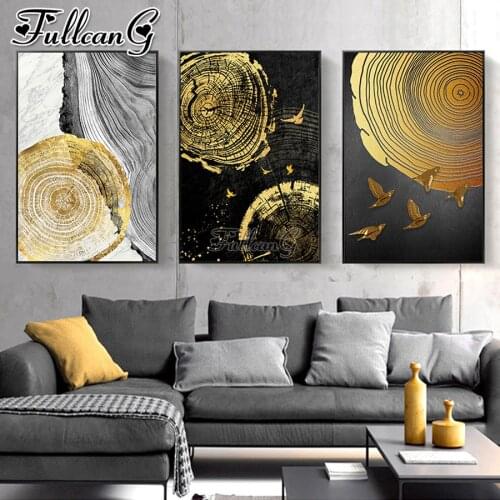 FULLCANG 5d diy diamond embroidery abstract tree ring landscape painting triptych full square round drill wall decoration FC3670